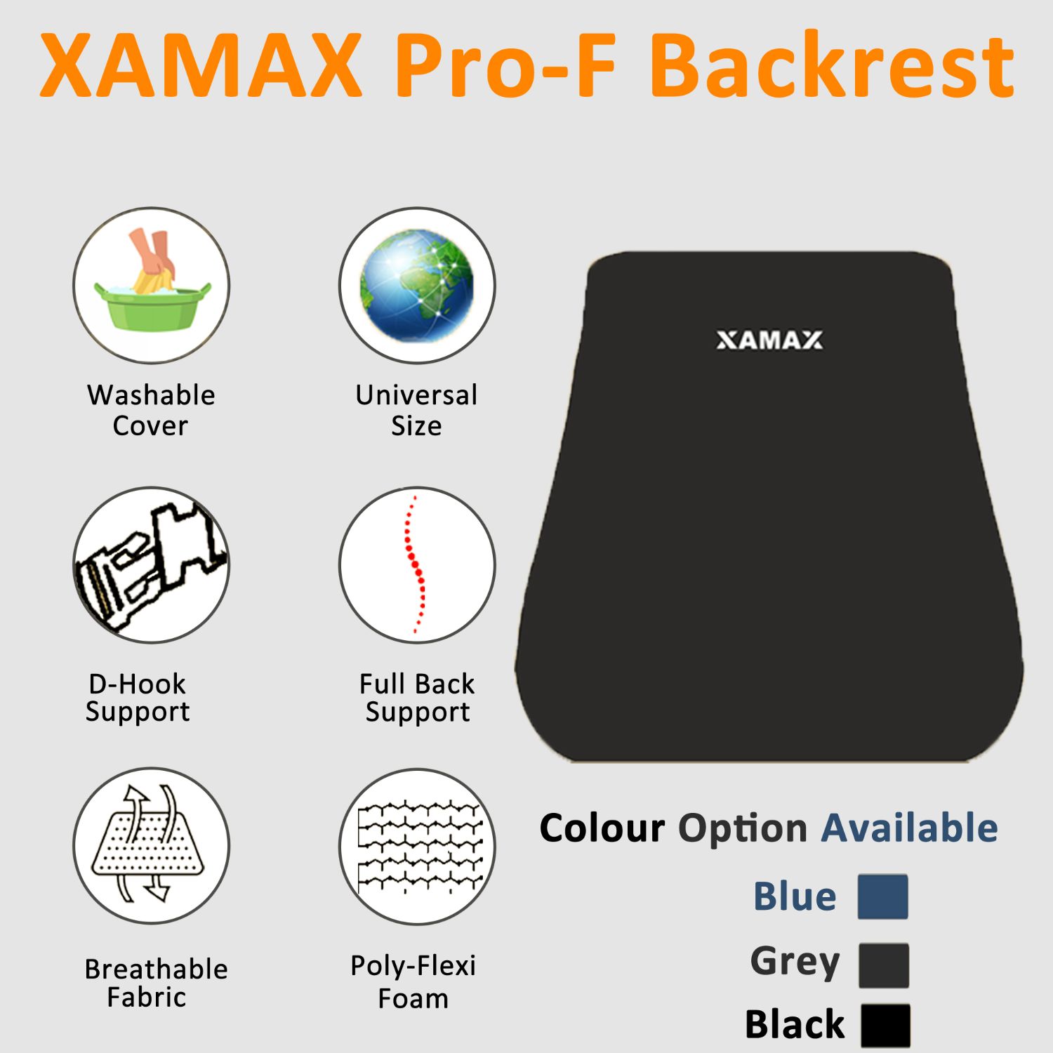 Xamax Pro F Backrest For Car, Office,Computer Chair (Black)
